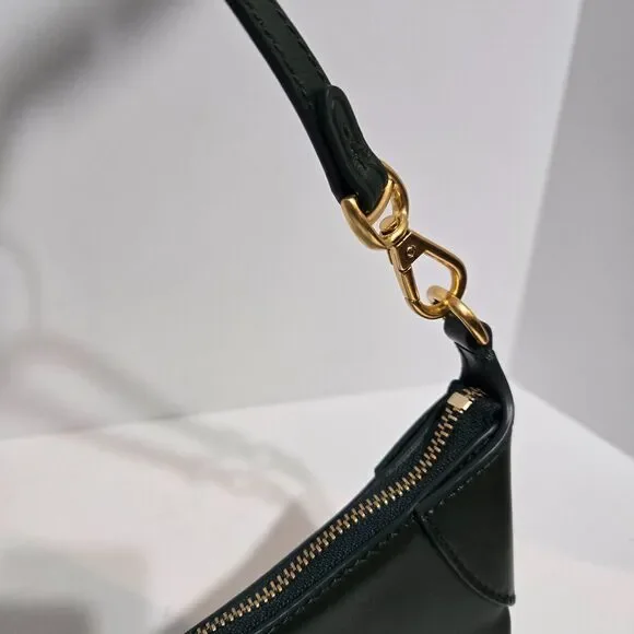 POLO RALPH LAUREN ID Leather Shoulder Bag Racing Green Gold small Crescent Purse - Picture 6 of 12